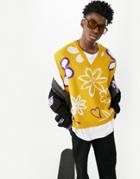 Asos Design Knitted Floral Tank Top In Yellow