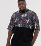 Asos Design Plus Oversized T-shirt With Contrast Floral Color Block Panel-black