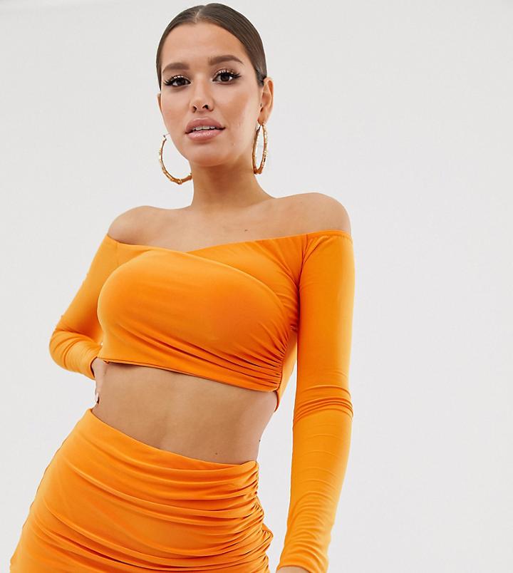 Fashionkilla Sweetheart Long Sleeve Crop Top In Orange