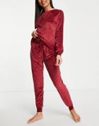 Chelsea Peers Recycled Poly Super Soft Fleece Lounge Sweatshirt And Sweatpants Set In Wine-red