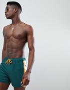 Asos Swim Shorts With Side Poppers In Forest Green In Short Length - Green