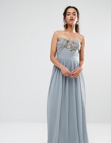 Maya Petite Embroidered Bandeau Maxi Dress - Gray
