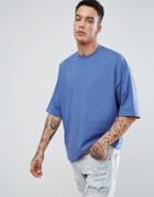 Asos Oversized Boxy T-shirt With Half Sleeve In Blue - Blue
