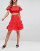 Asos Design Broderie Pephem Mini Skirt Two-piece-red