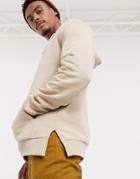 Asos Design Hoodie In Beige With Split Hem