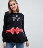 Asos Design Maternity Christmas Sweater With 'best Present Ever' Slogan-black