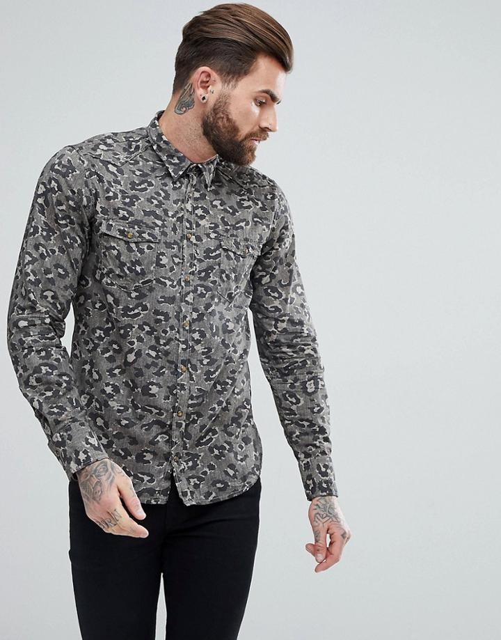 Boss Orange By Hugo Boss Erodeo Slim Fit Camo Print Shirt In Khaki - Green