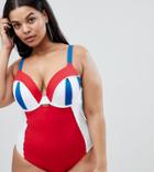 Asos Design Curve Color Block Cupped Underwired Swimsuit - Multi