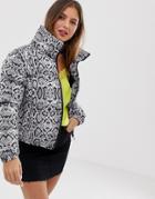 Brave Soul Padded Jacket In Snake Print-black