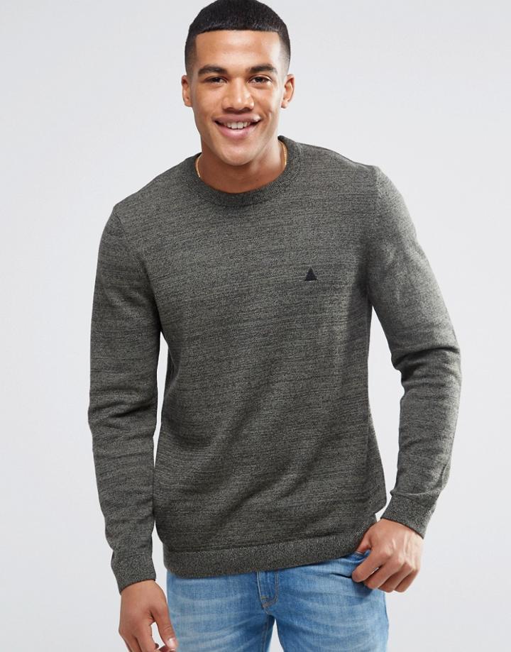 Asos Crew Neck Sweater In Khaki Twist Cotton With Logo - Green
