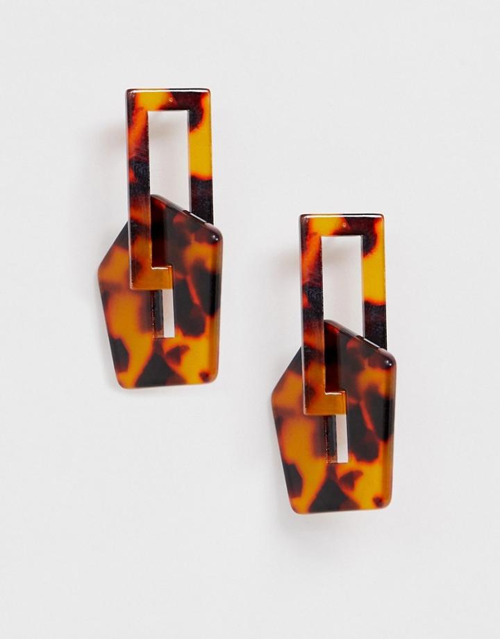 Asos Design Earrings In Linked Tortoiseshell Geo Shape Design - Multi