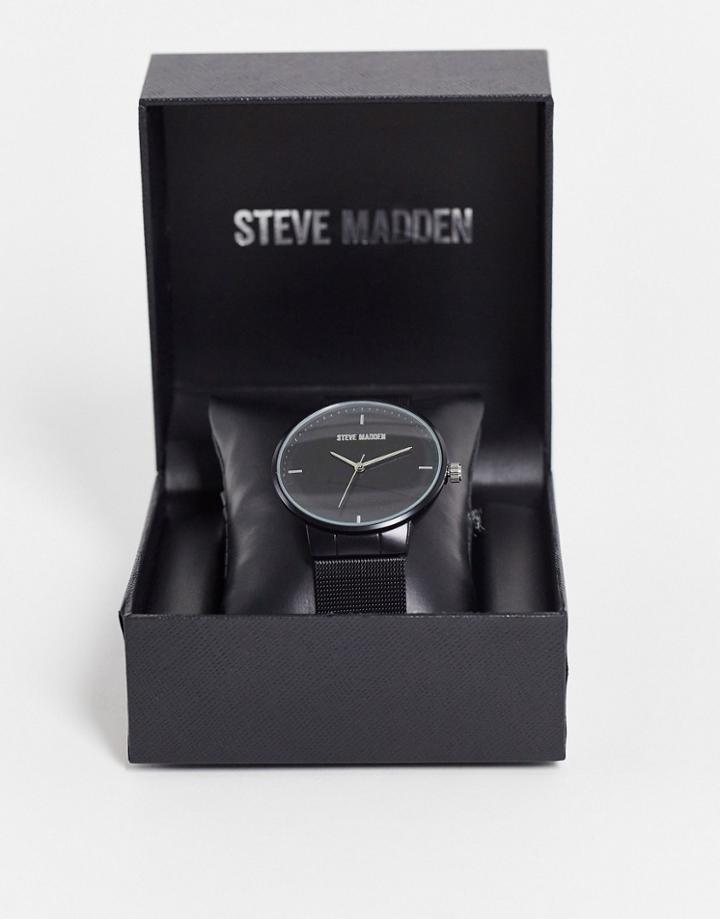 Steve Madden Watch With Mesh Strap In Matt Black