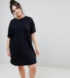 Asos Curve Ultimate Rolled Sleeve T-shirt Dress With Tab - Black