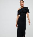 Asos Design Tall Pleated Shoulder Pencil Dress - Black
