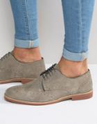 Asos Brogue Shoes In Gray Suede With Colored Sole - Gray