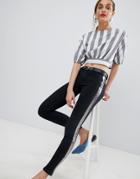 Mango Foil Stripe Jeans In Black - Black