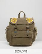Reclaimed Vintage Backpack With Tiger Badges - Green