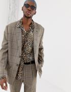 Collusion Oversized Suit Jacket In Brown Windowpane Check - Brown