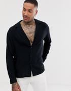 Asos Design Oversized Viscose Shirt With Deep Revere Collar In Black - Black