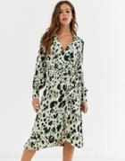 Influence Wrap Front Satin Midi Dress In Abstract Leopard Print-multi