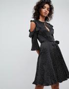 Ghost Cold Shoulder Dress With Frill Detail - Black
