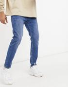 Bershka Skinny Fit Jeans In Mid Blue-blues