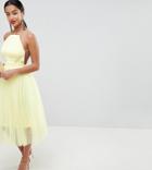 Asos Design Petite Premium Scuba Pinny Midi Tulle Dress - Yellow