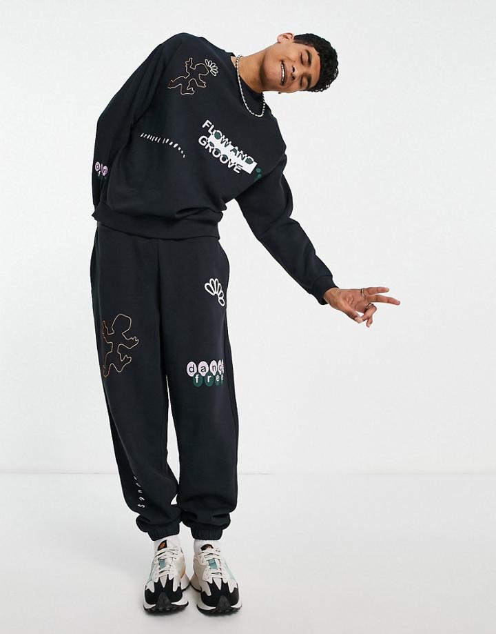 Crooked Tongues Sweatpants With Groove Prints In Black - Part Of A Set