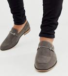 Asos Design Wide Fit Loafers In Gray Faux Suede With Snaffle Detail And Black Sole