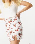 Asos Design Linen Look Mini Skirt In Red Floral Print-multi