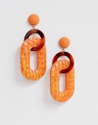 Asos Design Earrings In Linked Open Shape Resin And Faux Leather In Orange - Orange