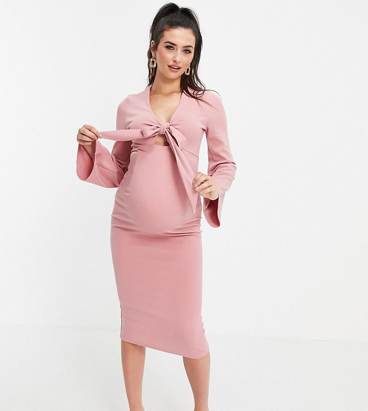 Asos Design Maternity Plunge Neck Kimono Sleeve Dress In Rose Pink-multi