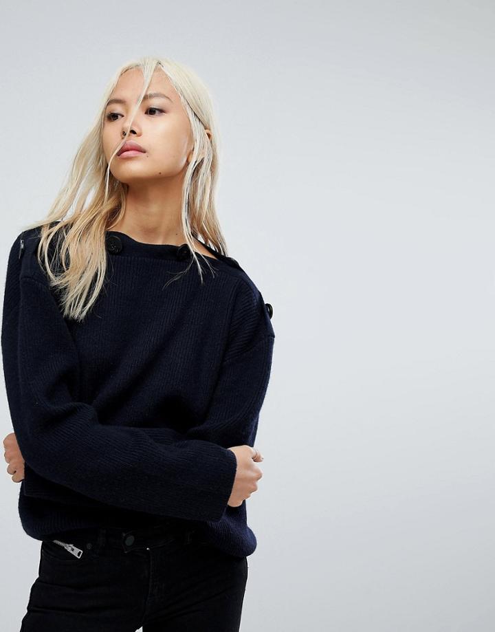 All Saints Faye Oversized Slash Neck Sweater - Navy