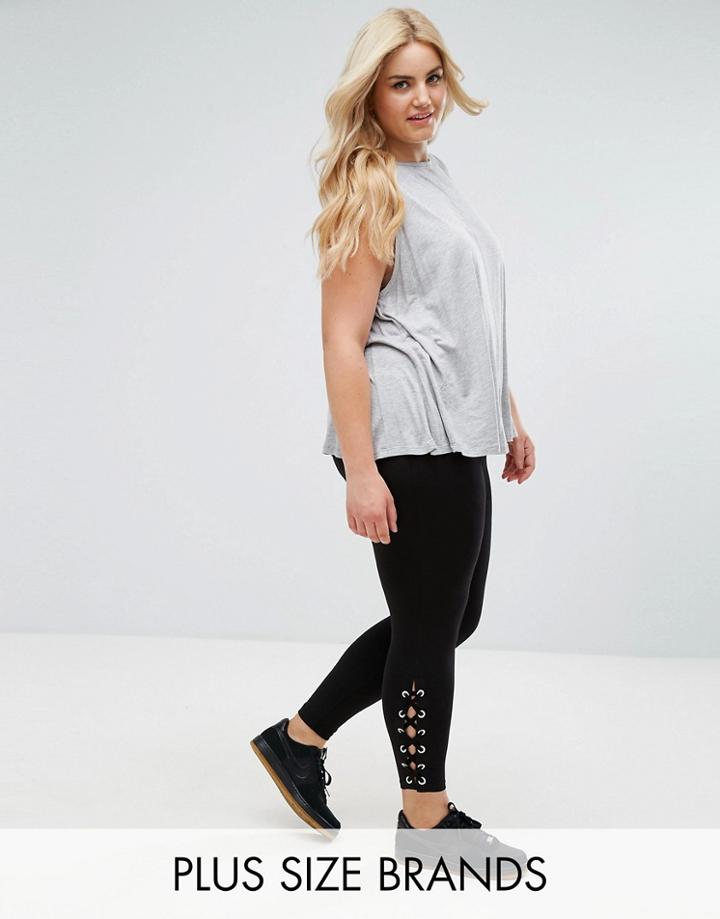 New Look Plus Lace Up Side Legging - Black