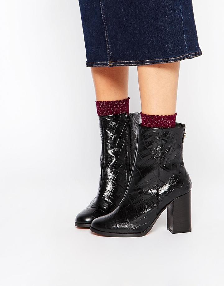Carvela Slither Black Snake Effect Block Heel Boots - Black