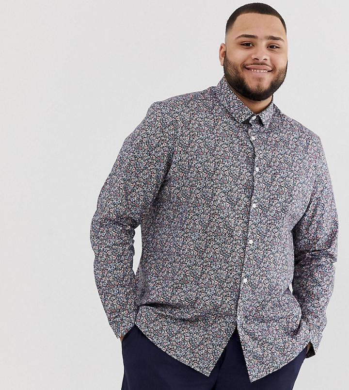 Asos Design Plus Stretch Slim Ditsy Print Shirt - Multi
