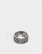 Asos Design Band Ring With Roman Numerals In Burnished Silver Tone
