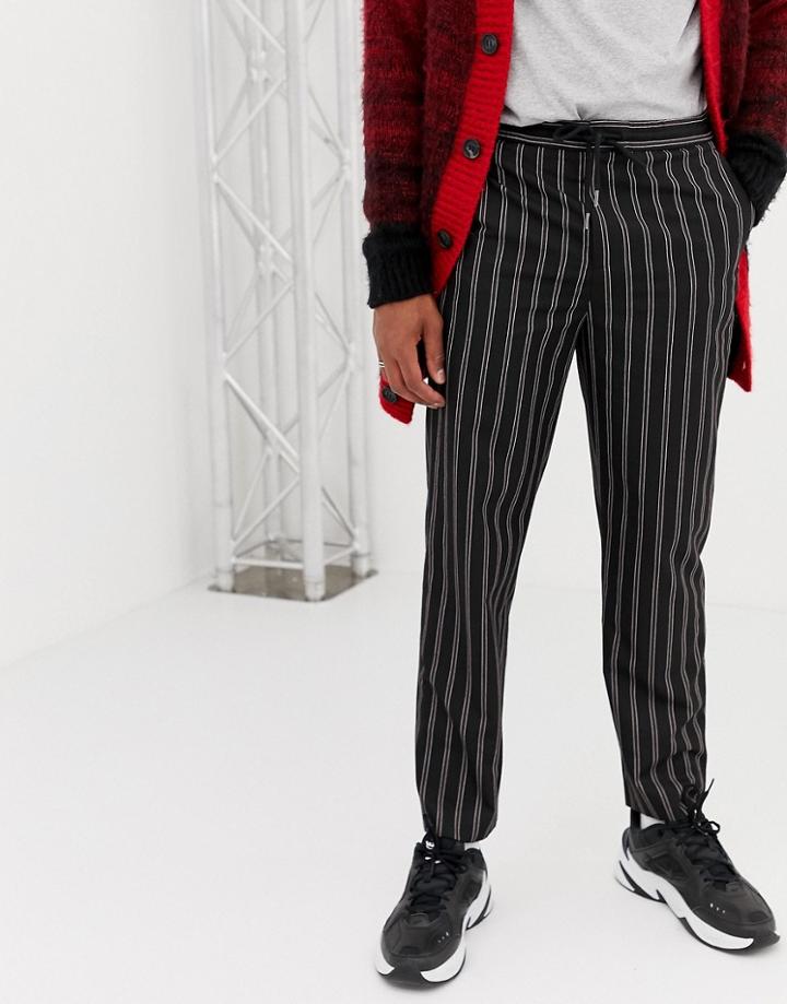 Collusion Skater Fit Smart Pants In Stripe - Black
