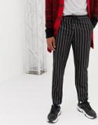 Collusion Skater Fit Smart Pants In Stripe - Black