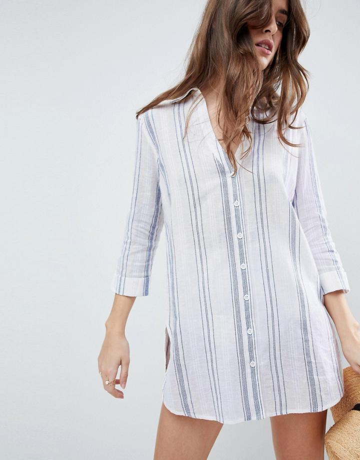 Asos Natural Stripe Beach Shirt Dress - Multi