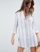 Asos Natural Stripe Beach Shirt Dress - Multi