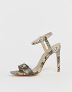 Truffle Collection Stiletto Barely There Square Toe Heeled Sandals In Snake - Multi