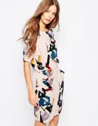 Selected Tara Dress In Brush Stroke Print - Multi