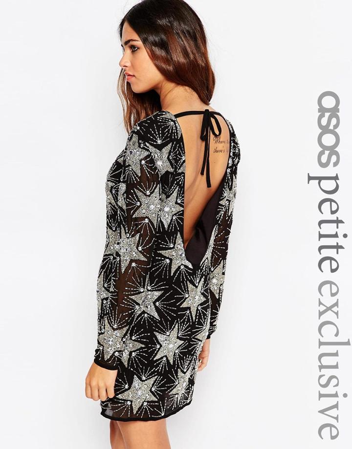 Asos Petite Night Embellished Star Dress With Low Back - Black