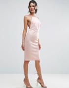 Asos High Neck Strappy Scuba Midi Bodycon Dress - Pink