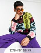 Asos Design Fluffy Sweater With All Over Pattern-multi