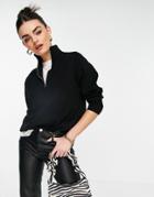 Mango Half Zip Oversized Sweater In Black