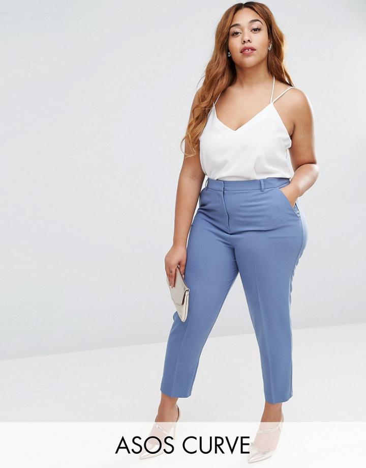 Asos Curve Ankle Grazer Cigarette Pant In Crepe - Gray