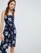 Hollister Floral Print Midi Dress With Lace Detail - Blue