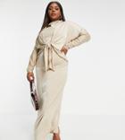 Asos Design Curve Batwing Maxi Dress With Tie Front Detail-grey